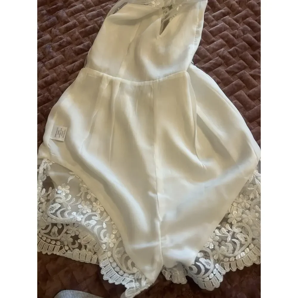 Revolve NBD Sz X-Small Ivory Picnic Day Embroidered Sheer Lace Mesh Short Romper